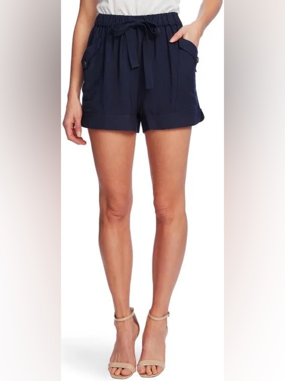 CeCe Tie Waist Paperbag Rumple Shorts Navy Blue - Size 0